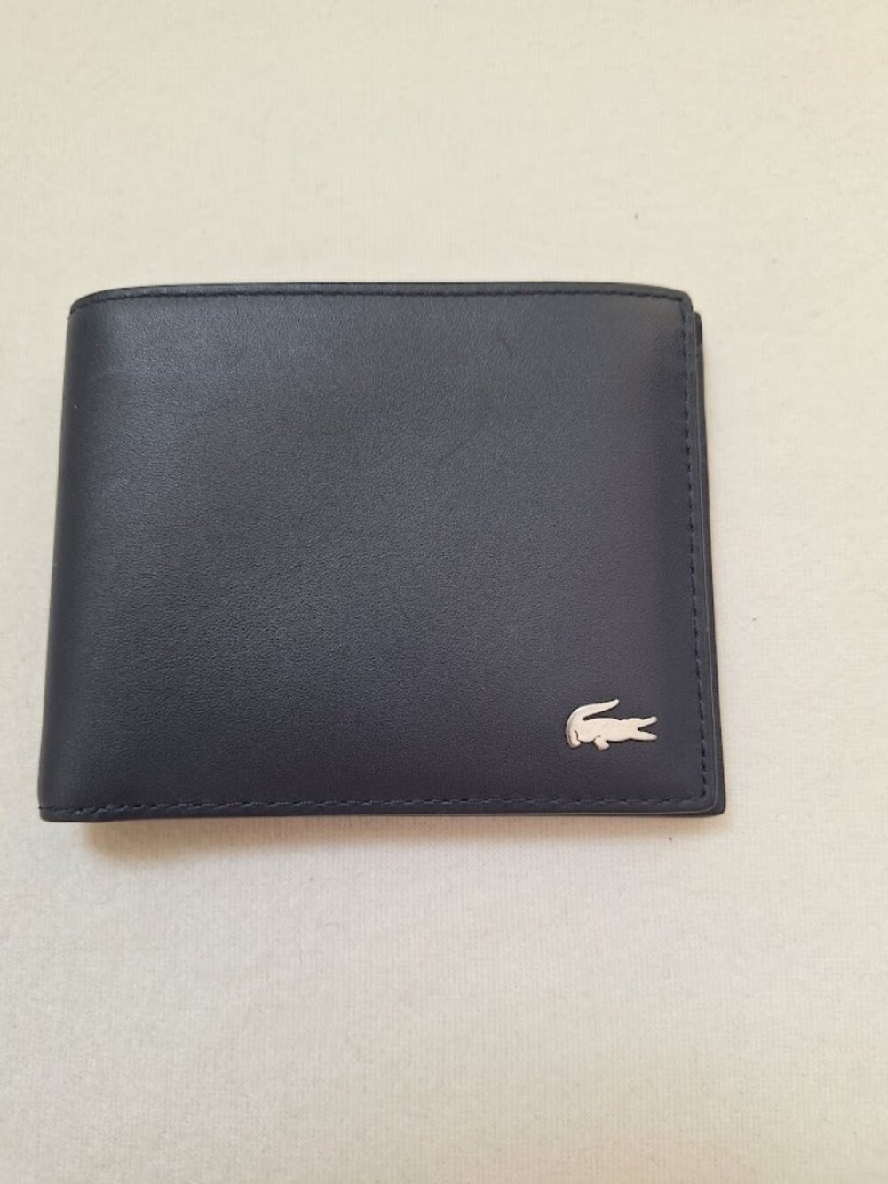Lacoste Black Leather Bifold Wallet Genuine Leather Logo